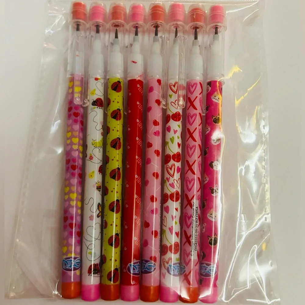 New Joyward Push Pencils 8 Pack Erasers Red White Pink Hearts Ladybugs